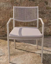 Load image into Gallery viewer, Argasi stackable outdoor chair in ecru aluminium and grey synthetic rope cord - image 7
