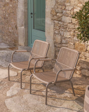 Load image into Gallery viewer, Salis stackable armchair in taupe aluminium and beige synthetic rope cord - image 6
