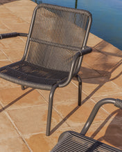 Load image into Gallery viewer, Salis stackable armchair in graphite aluminium and dark grey synthetic rope cord - image 8