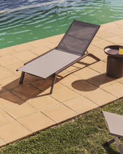 Load image into Gallery viewer, Stackable Capraia sun lounger in brown aluminium with light brown texteline - image 7