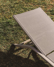 Load image into Gallery viewer, Stackable Capraia sun lounger in taupe aluminium with brown texteline - image 8