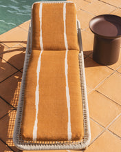 Load image into Gallery viewer, Daila orange 100% PET sun lounger cushion with Ikat graphic 50 x 175cm - image 4