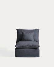 Load image into Gallery viewer, Anarela dark grey linen and viscose footrest with removable cover and cushion 80 x 80cm FSC Mix Credit - image 3