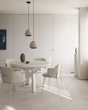 Load image into Gallery viewer, Vashti extendable round table in glass and MDF with steel legs in white, Ø 120(160)x120cm - image 9