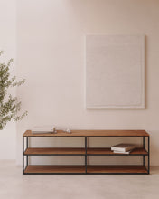 Load image into Gallery viewer, Yoana TV stand with a walnut veneer and painted black metal structure, 160 x 40 cm - image 3