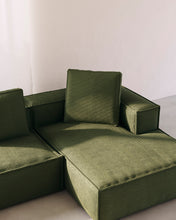 Load image into Gallery viewer, Blok 3-seater right chaise longue sofa in green thick corduroy 300cm FSC Mix Credit - image 7