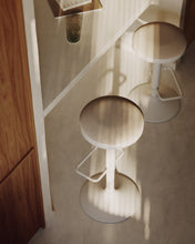 Load image into Gallery viewer, Zaib stool in beige chenille and matt white steel height 63-84 cm FSC 100% - image 13