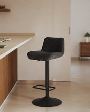 Load image into Gallery viewer, Zenda stool in black chenille and matt black steel 81-102 cm FSC 100% - image 13