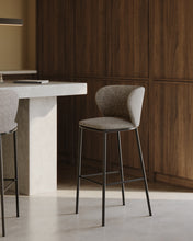 Load image into Gallery viewer, Ciselia stool in brown chenille with steel legs in black, 65 cm height FSC Mix Credit - image 11