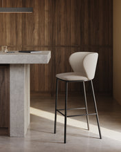 Load image into Gallery viewer, Ciselia stool in beige chenille and black steel legs height 75 cm FSC Mix Credit - image 11