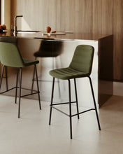 Load image into Gallery viewer, Zunilda stool in dark green and steel chenille with matt black finish height 65 cm FSC 100% - image 11