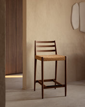 Load image into Gallery viewer, Analy stool with backrest in solid oak wood with walnut-tone finish and rope seat, 65 cm, FSC 100% - image 5