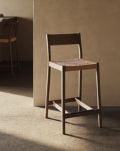 Load image into Gallery viewer, Yalia stool with a backrest in solid oak wood in a walnut finish, and rope cord seat, 65 cm FSC 100% - image 9