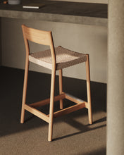 Load image into Gallery viewer, Yalia stool with a backrest in solid oak wood in a natural finish,and rope cord seat, 65 cm FSC 100% - image 9