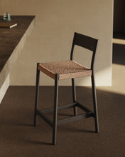 Load image into Gallery viewer, Yalia stool with a backrest in solid oak wood in a black finish, and rope cord seat, 65 cm FSC 100% - image 9