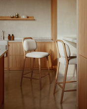 Load image into Gallery viewer, Helda stool in beige chenille and solid oak wood FSC Mix Credit 65 cm - image 5
