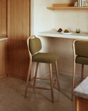 Load image into Gallery viewer, Helda stool in green chenille and solid oak wood FSC Mix Credit 65 cm - image 5
