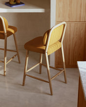 Load image into Gallery viewer, Helda stool in mustard chenille and solid oak wood FSC Mix Credit 65 cm - image 5