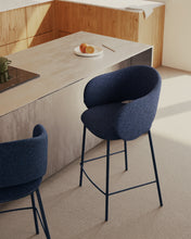 Load image into Gallery viewer, Maina stool in blue chenille and steel legs with blue finish FSC Mix Credit 65 cm - image 5