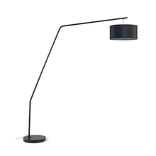 Load image into Gallery viewer, Ciana floor lamp in black finished metal with a cotton lampshade UK adapter