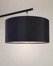 Load image into Gallery viewer, Ciana floor lamp in black finished metal with a cotton lampshade UK adapter - image 3