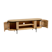 Load image into Gallery viewer, Licia solid mango wood TV stand with 2 doors and black finish metal, 160 x 56 cm - image 3