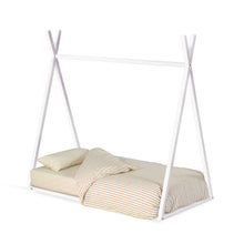 Load image into Gallery viewer, Maralis teepee bed made of solid beech wood with a white finish, for 70 x 140 cm mattresses