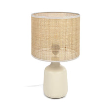 Load image into Gallery viewer, Erna table lamp in white ceramic and bamboo with natural finish adapter UK