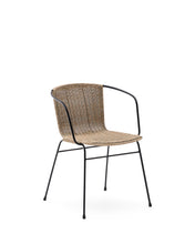 Load image into Gallery viewer, Eltiera stackable chair in synthetic rattan with black steel frame and armrests - image 2