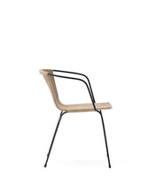 Load image into Gallery viewer, Eltiera stackable chair in synthetic rattan with black steel frame and armrests - image 6