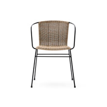 Load image into Gallery viewer, Eltiera stackable chair in synthetic rattan with black steel frame and armrests - image 7