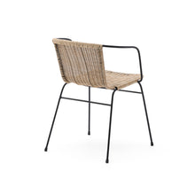 Load image into Gallery viewer, Eltiera stackable chair in synthetic rattan with black steel frame and armrests - image 9