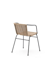 Load image into Gallery viewer, Eltiera stackable chair in synthetic rattan with black steel frame and armrests - image 10