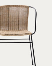 Load image into Gallery viewer, Eltiera stackable chair in synthetic rattan with black steel frame and armrests - image 14