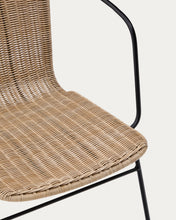 Load image into Gallery viewer, Eltiera stackable chair in synthetic rattan with black steel frame and armrests - image 15