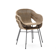 Load image into Gallery viewer, Eltiera stackable chair in synthetic rattan with black steel frame - image 3