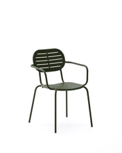 Load image into Gallery viewer, Brai stackable outdoor chair with armrests in green galvanised steel