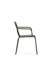 Load image into Gallery viewer, Brai stackable outdoor chair with armrests in green galvanised steel - image 2