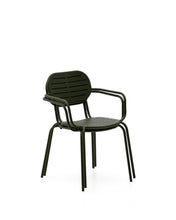 Load image into Gallery viewer, Brai stackable outdoor chair with armrests in green galvanised steel - image 5