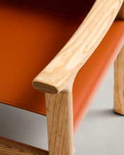 Load image into Gallery viewer, Jan chair made of light brown recycled leather fibres and FSC 100% solid ash wood with natural tone finish - image 10