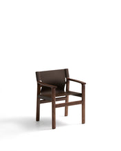 Load image into Gallery viewer, Jan chair made of dark brown recycled leather fibres and FSC 100% solid ash wood with walnut-coloured finish