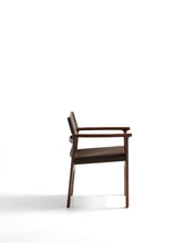 Load image into Gallery viewer, Jan chair made of dark brown recycled leather fibres and FSC 100% solid ash wood with walnut-coloured finish - image 2