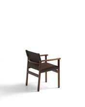 Load image into Gallery viewer, Jan chair made of dark brown recycled leather fibres and FSC 100% solid ash wood with walnut-coloured finish - image 3
