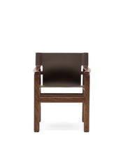Load image into Gallery viewer, Jan chair made of dark brown recycled leather fibres and FSC 100% solid ash wood with walnut-coloured finish - image 4