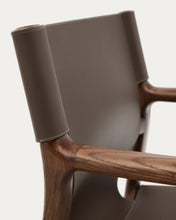 Load image into Gallery viewer, Jan chair made of dark brown recycled leather fibres and FSC 100% solid ash wood with walnut-coloured finish - image 12