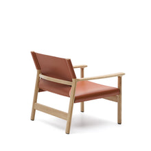 Load image into Gallery viewer, Jan armchair made of light brown recycled leather fibres and FSC 100% solid ash wood with natural tone finish - image 5
