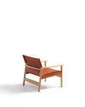 Load image into Gallery viewer, Jan armchair made of light brown recycled leather fibres and FSC 100% solid ash wood with natural tone finish - image 6