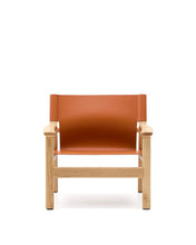 Load image into Gallery viewer, Jan armchair made of light brown recycled leather fibres and FSC 100% solid ash wood with natural tone finish - image 8