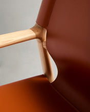 Load image into Gallery viewer, Jan armchair made of light brown recycled leather fibres and FSC 100% solid ash wood with natural tone finish - image 13