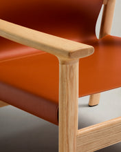 Load image into Gallery viewer, Jan armchair made of light brown recycled leather fibres and FSC 100% solid ash wood with natural tone finish - image 14